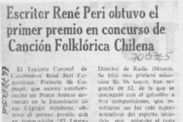 Escritor René Peri obtuvo el primer premio en concurso de canción folklórica chilena.