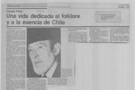 Una vida dada al folklore y a la esencia de Chile : [Entrevista]