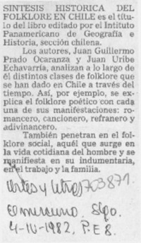 Síntesis histórica del folklore en Chile.