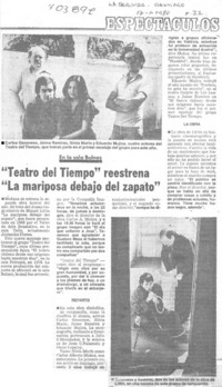 Teatro del tiempo" reestrena "La mariposa debajo del zapato".