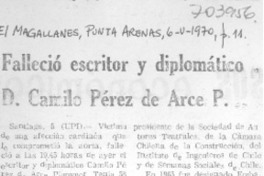 Falleció escritor y diplomático D. Camilo Pérez de Arce P.