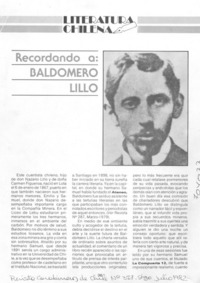 Recordando a, Baldomero Lillo