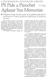 PS pide a Pinochet aplazar sus memorias.