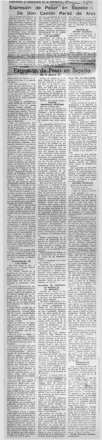 Expresión de pesar en sepelio de don Camilo Pérez de Arce