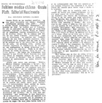 Folklore médico chileno. Oreste Plath. Editorial Nascimiento