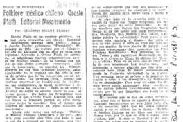 Folklore médico chileno. Oreste Plath. Editorial Nascimiento