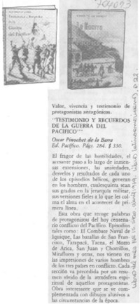 Testimonio y recuerdos de la guerra del Pacífico