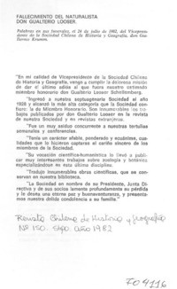 Fallecimiento del naturalista don Gualterio Looser.