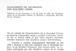 Fallecimiento del naturalista don Gualterio Looser.