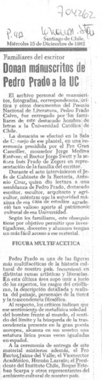 Donan manuscritos de Pedro Pardo a la UC.