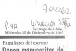 Donan manuscritos de Pedro Pardo a la UC.