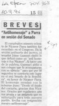 "Antihomenaje" a Parra en sesión del Senado.
