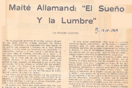 Maité Allamand, "El sueño y la lumbre"