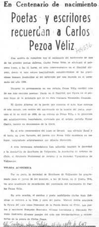 Poetas y escritores recuerdan a Carlos Pezoa Véliz.