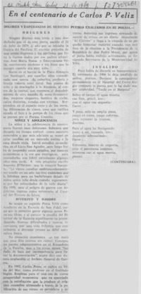 En el centenario de Carlos P. Véliz.