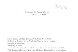 Discurso de recepción de D. Oreste Plath