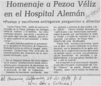 Homenaje a Pezoa Véliz en el hospital Alemán.