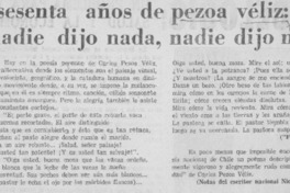 A sesenta años de Pezoa Véliz: "nadie dijo nada, nadie dijo nada"