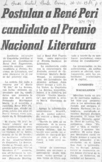 Postulan a René Peri candidato al Premio Nacional Literatura.