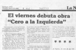 El Viernes debuta obra "cero a la izquierda".