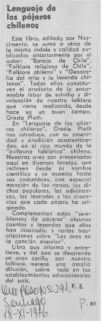 Lenguaje de los pájaros chilenos