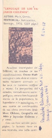 Lenguaje de los pájaros chilenos".