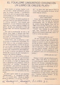 El folklore lingüístico chileno en un libro de Oreste Plath