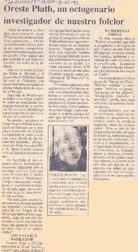 Oreste Plath, un octogenario investigador de nuestro foclor.