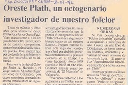 Oreste Plath, un octogenario investigador de nuestro foclor.