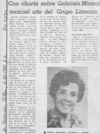 Con charla sobre Gabriela Mistral terminó año del Grupo Literario.