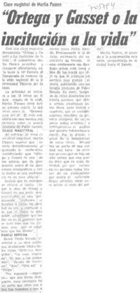 Ortega y Gasset o la incitación a la vida.