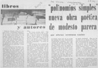 Polinomios simples" nueva obra poética de Modesto Parera