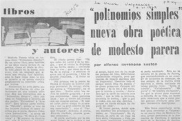 Polinomios simples" nueva obra poética de Modesto Parera
