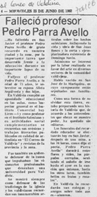 Falleció profesor Pedro Parra Avello.