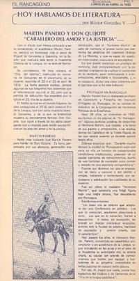 Martín Panero y don Quijote "Caballero del amor y la justicia" --