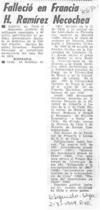 Falleció en Francia H. Ramírez Necochea.