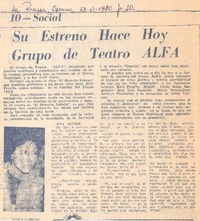 Su estreno hace hoy grupo de Teatro ALFA.