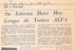 Su estreno hace hoy grupo de Teatro ALFA.