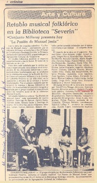Retablo musical folklórico en la Biblioteca "Severín".