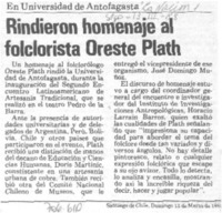 Rindieron homenaje al folclorista Oreste Plath.