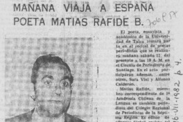 Mañana viaja a España poeta Matías Rafide B.