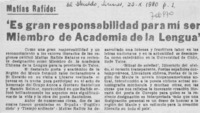 "Es gran responsabilidad para mí ser miembro de Academia de la Lengua".