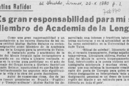 "Es gran responsabilidad para mí ser miembro de Academia de la Lengua".