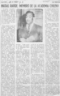 Matías Rafide, miembro de la Academia Chilena.