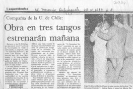 Obra en tres tangos estrenarán mañana.