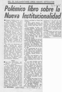 Polémico libro sobre la nueva institucionalidad.
