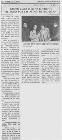 Grupo Tiara estrena el viernes "El toro por las astas" de Radrigán.