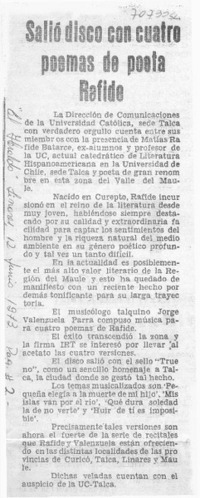 Salió disco con cuatro poemas de poeta Rafide.