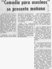 "Comedia para asesinos" se presenta mañana.