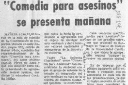 "Comedia para asesinos" se presenta mañana.